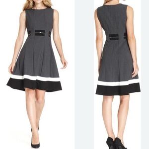 CALVIN KLIEN GRAY BLACK WHITE COLOR BLOCK DRESS SZ 12